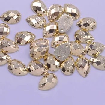 JUNAO 8*12mm Šitie Zlatá Farba Crystal Drop Kamienkami Flatback Zlaté Akryl Kryštály, Kamene Šiť Na Korálky Na Oblečenie Remeslá