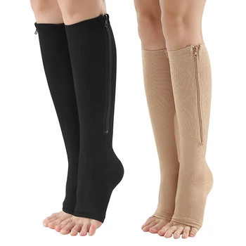 Zip-Up Posádky Ponožky Kompresia Nohu Podporu Kolená Vysoké Ponožky Kŕčové Firma Tlak Obehu Ortopedické Ponožky Otvorené Prst Hot
