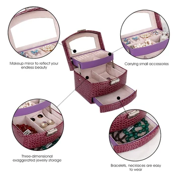 Laspera Viacvrstvových Automatická, Kožené Šperky Box Tri vrstvy Úložný Box Pre Ženy Náušnice Krúžok Kozmetické Organizátor Rakve