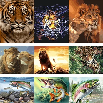 2020 Ainmal Tiger, Lev, Ryby DIY Olej Maľovanie Podľa Čísel Na Plátne KUTILOV, Remeselníkov, Dospelých Farebnosť Podľa Počtu Akrylová Farba