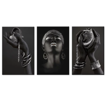Čierne Ruky Drží Strieborné Šperky Wall Art Plagáty A Vzory, Moderné Africké Umenie Na Plátne Obrazy Domov Stenu Dekoratívne Obrázky