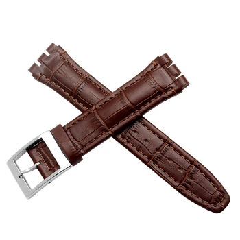 17 mm 19 mm kvalitné originálne kožené watchband čierny hnedý náramok strieborný pracky nahradenie kožený náramok fit Swatch popruh