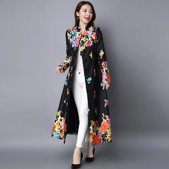 Ženské Kabát, Bundu Ženy 2020 Ročník Tlače Slim Výšivky Plus Veľkosť Cardigan Dlhá Srsť Retro Čínsky Národný Vrchné Oblečenie Dámske