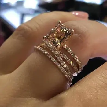 Crystal Žena Šampanské Kamenný Kruh, Módne Rose Gold Snubné Prstene Pre Ženy 2019 Luxusné Láska Zásnubný Prsteň