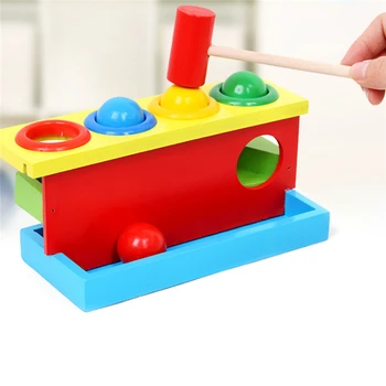 Montessori Drevené detské Hluku Maker Zraziť Loptu Farby Zodpovedajúce Ťuknite Hromadiť Hračka Rodič-dieťa Interaktívne Hranie Stôl Hračka