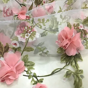 Šifón Organza Výšivky 3D Kvet Čipky Textílie 130 CM DIY Svadobné Šaty Letné Oblečenie Príslušenstvo