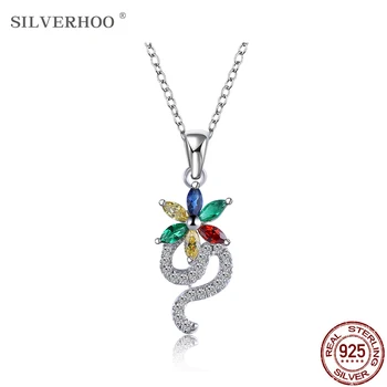 SILVERHOO 925 Sterling Silver Had Tvar Prívesok Náhrdelníky Pre Ženy Farebné Kvetinové Cubic Zirconia Náhrdelník Prívesky, Šperky