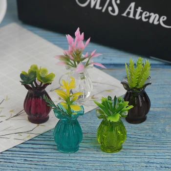 5 ks domček pre bábiky Miniatúry 1:12 Farebné Mini Keramické nádoby HOBBY Ručné Doll House Kuchyni Keramická Váza+kvet