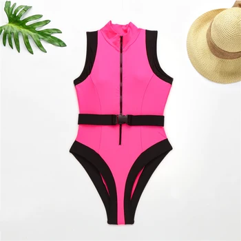 2020 Nové Sexy Zips Jednodielne Plavky Ženy Vysoká Krku Plavky Žena Patchwork Plavky Leto, Pláž Nosiť Plávanie Oblek