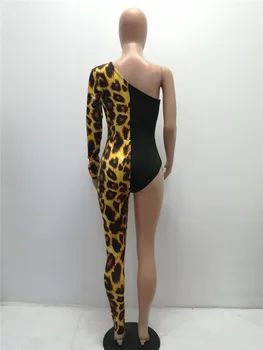 Adogirl Leopard Tlač Patchwork Ženy, Jednu Nohu Jumpsuit Sexy Jedného Pleca Dlhý Rukáv Chudá Romper Nočný Klub S Trakmi, Kombinézach