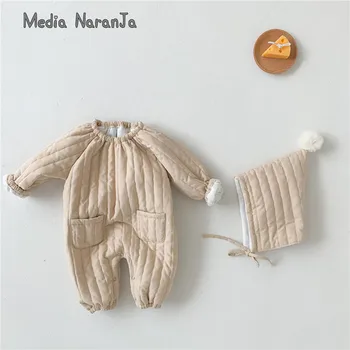 In 2020 dieťa teplé zimné kórejský štýl bavlna dieťa dlhý rukáv romper s klobúk dieťa batoľa jeden kus outwear