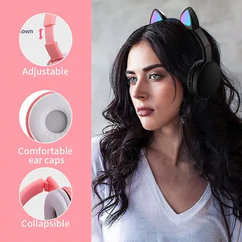 Roztomilý LED Mačka Uší Potlačením Hluku Slúchadlá Bluetooth 5.0 Skladacia Hráč Music Headset S Mikrofónom Pre Deti Dievča Dary