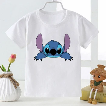 Letné Biele tričko detské Oblečenie Lilo&Stitch Roztomilý Grafiky Chlapci Dievčatá Univerzálny Krátky Rukáv Poleras 2021 Módne Deti