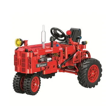 Mesto Klasické Červené Starý Traktor Automobilovú Techniku, Stavebné Bloky, DIY Prechádzky Traktora Truck Tehly Vzdelávacie Hračky pre Deti,