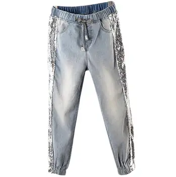 Plus veľkosť 5XL!2020 jarné flitre džínsy ženy voľné elastické vysoký pás bežné lúč hárem nohavice