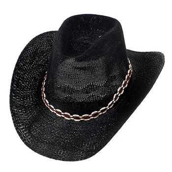 Pánske nastaviteľné, roll pletená black široký-brimmed kovbojský klobúk