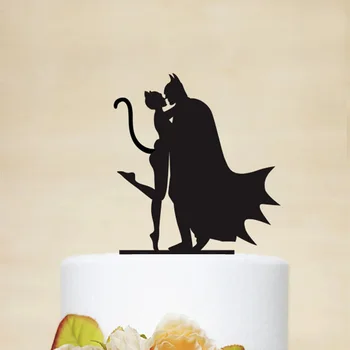 Batman a Catwoman Siluetu Tortu Vňaťou,Pár Svadobnú Tortu Vňaťou,Zábavné a jedinečné Svadobné Dekor Dodávky