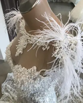 Sexy Čipka Morská Víla Svadobné Šaty, Luxusné Korálkové Perly Svadobné Šaty Backless Pierko Svadobné Šaty Vestidos De Novia 2019