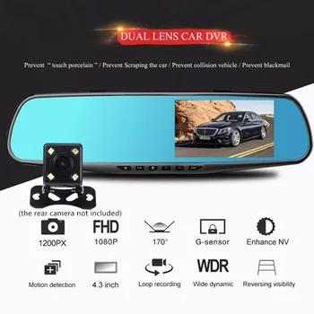3,5 palcový Auta DVR Zrkadlo Auta Dvr Kamera 1080P Spätné Zrkadlo Digitálny Video Rekordér Duálny Objektív Auto Dash Cam