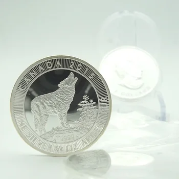 999 Strieborné Mince Wild Wolf Vzor Pamätné Mince Chrániť Žijúcich Zvierat Hodnota Darček Business Narodeniny