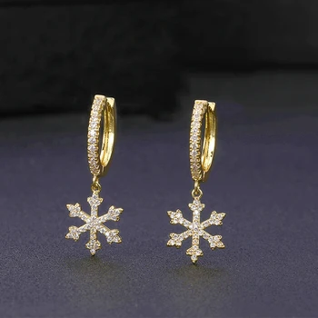 Nové módne roztomilý Snowflower Vianočné Náušnice Pripraviť Cubic Zirconia Zlatá obruč, Náušnice Pre Ženy, Vianočné Šperky Darček 2020