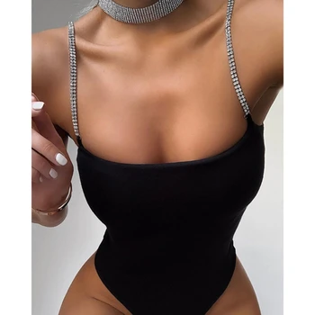 Ženské Backless pančuchové Nohavice Letné Diamond Popruhy Módy Sexy Jumpsuit bez Rukávov Bežné Plavky, plážové oblečenie