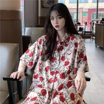 Košele Ženy Hot Predaj Vytlačené Retro Harajuku kórejský Elegantné Singel svojim Zase dole Golier Bežné Denné Dámske Módne Streetwear