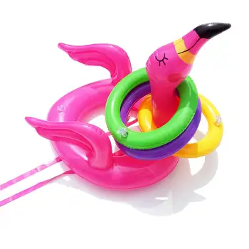 Prenosné Nafukovacie Flamingo Hlavu Klobúk S 4Pcs Prehadzovať Krúžky Hra Pre Rodinnú oslavu Ružová PVC Materiálu, Bazénov a Vodná Zábava Hračky