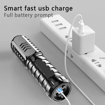 USB Nabíjateľná LED Baterka s Power Bank Vstavané 1200mAh Lítiová Batéria Vodotesné Camping Ľahké Prenosné Horák