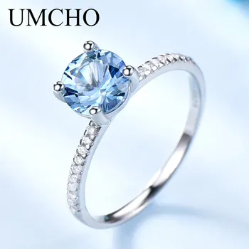 UMCHO Romantický Kolo Vytvorené Sky Blue Topaz 925 Sterling Silver Krúžky Kapely Svadobné Prstene Pre Ženy, Zásnubný Dar, Jemné Šperky