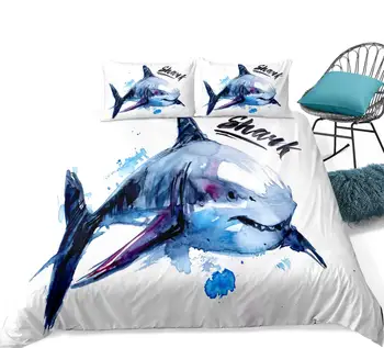 Akvarel Shark Posteľná Bielizeň Nastaviť Perinu Set 3-Dielna Prikrývky Tichom Zvieratá, Deti, Prístelky Kryt Nastaviť Bytového Textilu