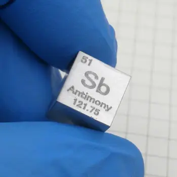 1 KS na 99,9% Antimónu Kovov Sb 6.7 g Vyrezávané Prvok Periodickej Tabuľky 10 mm Kocka