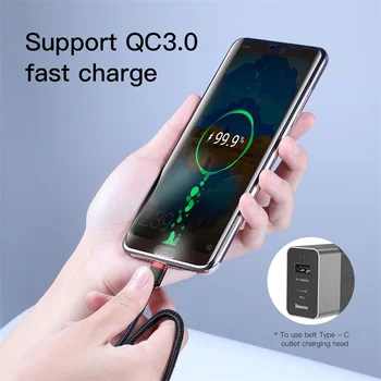 Baseus 60W USB Typu C, Rýchle Nabíjanie Kábel Pre Huawei pre Xiao pre Samsung QC3.0 Flash Nabíjací Kábel Mobilný Telefón Notebok Kábel
