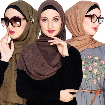 2020 Moslimských Žien Plisované Hidžáb Pevnej Bavlny Islamskej Šatky Okamžité Šatkou femme musulman foulard Arabských Zábal Hlavy Šatky