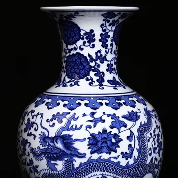 Jingdezhen Keramické Starožitné Modré A Biele Porcelánové Drak Vzor Váza Domáce Dekorácie Moderné Remeselníkov, V Obývacej Miestnosti Dekorácie