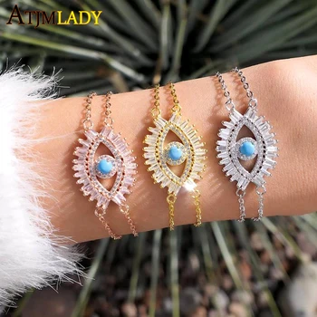 2020 Nové Bageta cubic zirconia CZ oko Kúzlo náramok luxusné Nádherné ženy darček Turquoises Gem Lesklé turecký zlým okom šperky