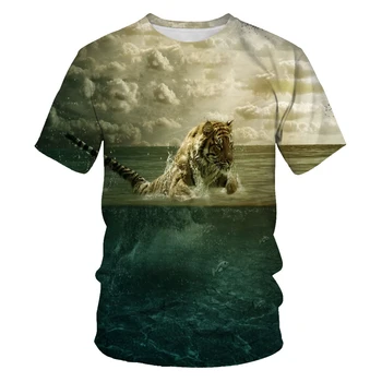 Móda, nové letné lion oblečenie pánske T-shirt 3d tlač bežné zvierat chladné oči voľné krátke rukávy tričko O-neck t košele mužov top