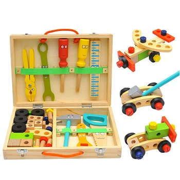 Detský Drevený Toolbox Predstierať, Že Hrať Stanovené Vzdelávacie Montessori Hračky Matica Demontáž Skrutku Montáž Simulácia Opravy Tesár Nástroj