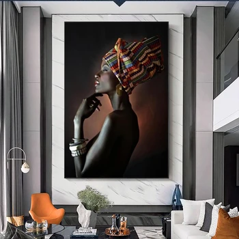 Africké Umenie Čierna Žena s pokrývku hlavy Plátne, Obrazy na Stenu, Umenie Plagáty a Vytlačí Plátno Obrázky pre Obývacia Izba Dekor