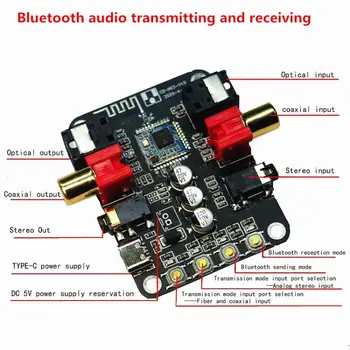 Audio 5v Bluetooth 5.0 prijímanie vysielač, prevodník vlákniny koaxiálny stereo výstup, 24bit-192K Audio