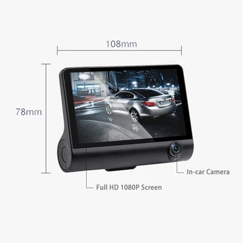 4.0 Inch 1080P Full HD Auto Dash Cam 3 Objektív Parkovanie Monitor Zozadu Video Auto Dvr Nočné Videnie Videokamera Registrator