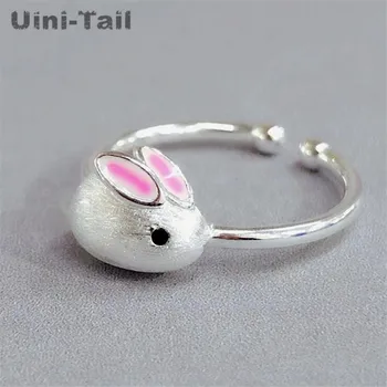 Uini-Chvost hot predaj nových 925 sterling silver roztomilé ružové white rabbit krúžok jednoduché módne trendy tečie jemné dievča šperky ED685
