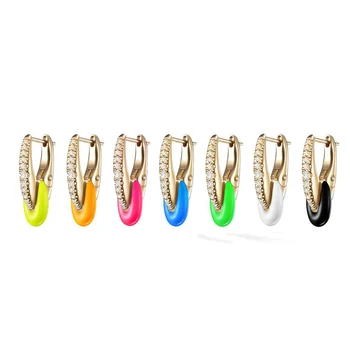 Rainbow Farebné Módne Šperky Zlatá Farba Micro Pave CZ Bar Neon Smalt Oválne Guľôčky Módne Náušnice