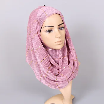 Ženy Lesk Prúžok Moslimské Šatky Lurex Plisované Hijabs Dlho Šatkou A Zábaly foulard femme musulman Islamskej Šatky Oblečenie