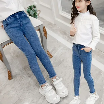 Dievčatá Legíny nové 2020 jeseň deti dievča, jeans modrá čierna elastická chudá deti ceruzkou nohavice pre 4 až 13 rokov džínsové nohavice