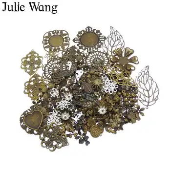 Julie Wang 50g/taška Náhodne Mix Retro Leaf Kvety Antickej Farby Vintage Železa Kúzlo Náramok, Náhrdelník Šperky, Takže Príslušenstvo