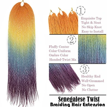 XINRAN Senegalese Twist Háčkovanie predlžovanie Vlasov Ombre Pletenie Vlasy Syntetické Háčkovanie ručné pletenie sieťky, Háčkovanie Vrkôčiky