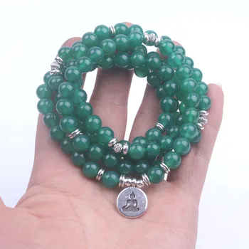 Zelená Onyx Korálky S Lotus OM Buddha Kúzlo Jogy Náramok Alebo Náhrdelník z Prírodného Kameňa 108 Malá Šperky Dropshipping
