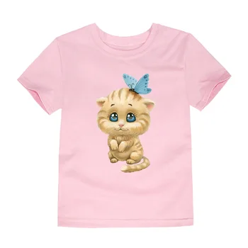 Chlapci zvierat kreslené tričká deti mačka bavlny s krátkym rukávom letné topy deti oblečenie chlapci T-shirt pre dievčatá, baby čaj