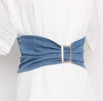 Ženské dráhy módne blue denim elastické zips Cummerbunds ženské Šaty, Korzety Opasok Pásy dekorácie široký pás R349